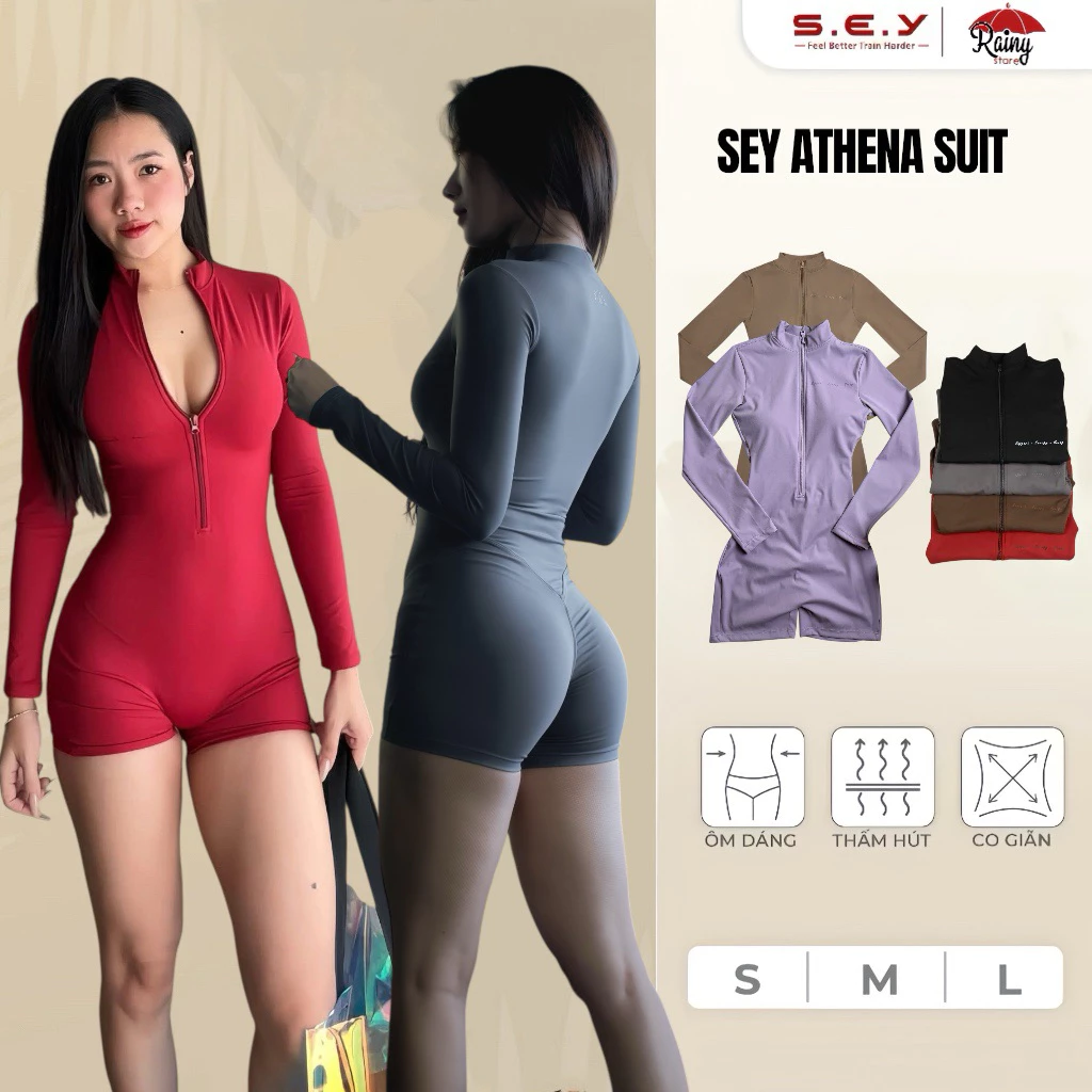 [ CHÍNH HÃNG S/M/L ] SEY Athena Suit, Jumpsuit Tay Dài Tập Gym, Tennis, Pickleball, Bơi Lội Cao Cấp - RAINY STORE