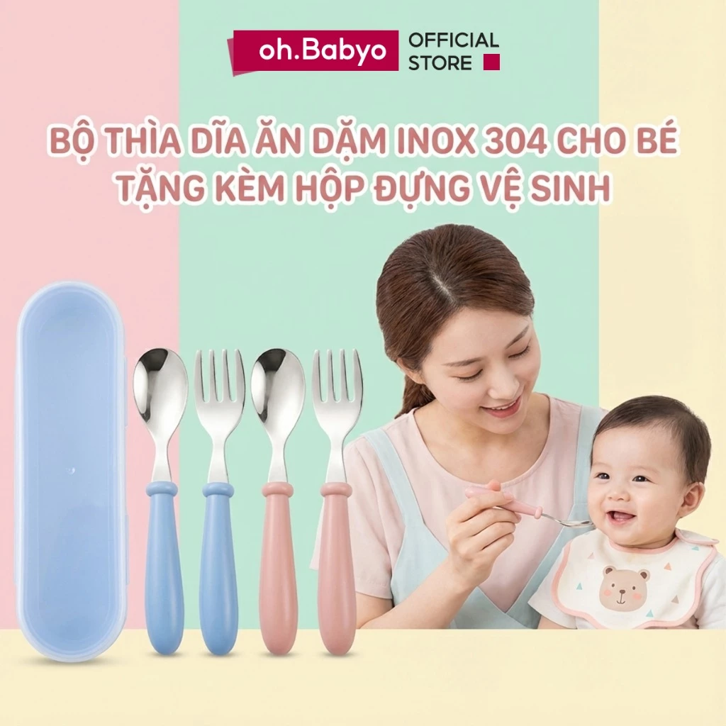 Thìa Dĩa Cho Bé Tập Ăn Inox 304 Không Rỉ ohBabyo Thìa Nĩa Trẻ Em Giúp Con Khám Phá Bữa Ăn Mỗi Ngày