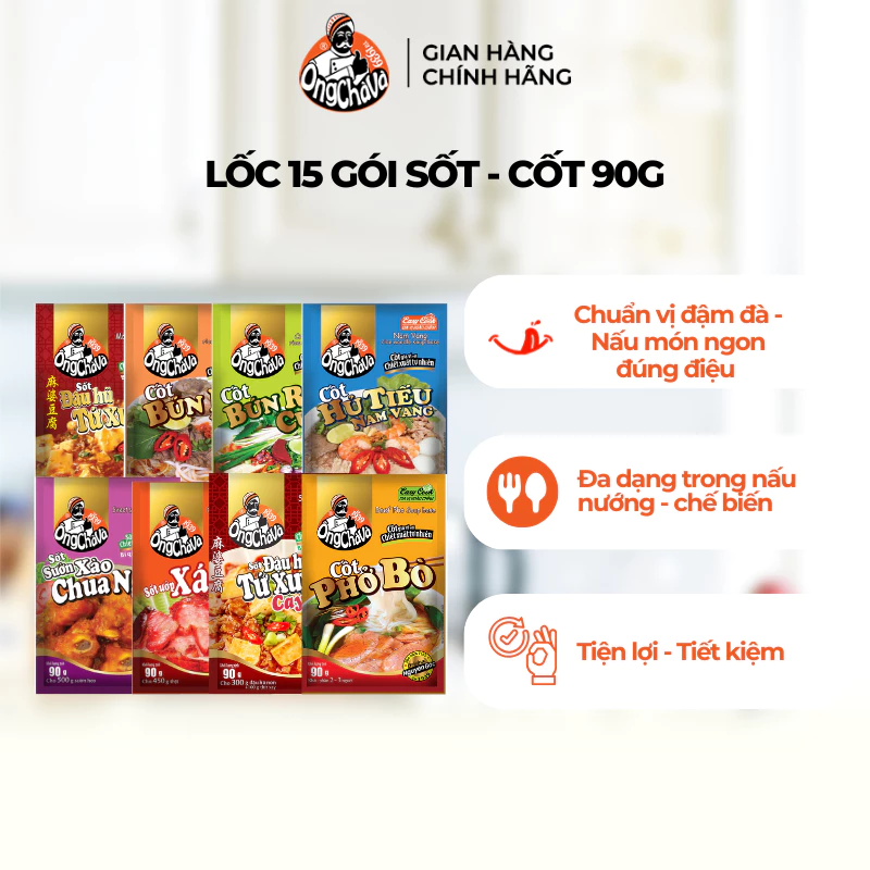 Lốc 15 Gói Sốt 90gr - Cốt Các Loại Thương Hiệu Ông Chà Và