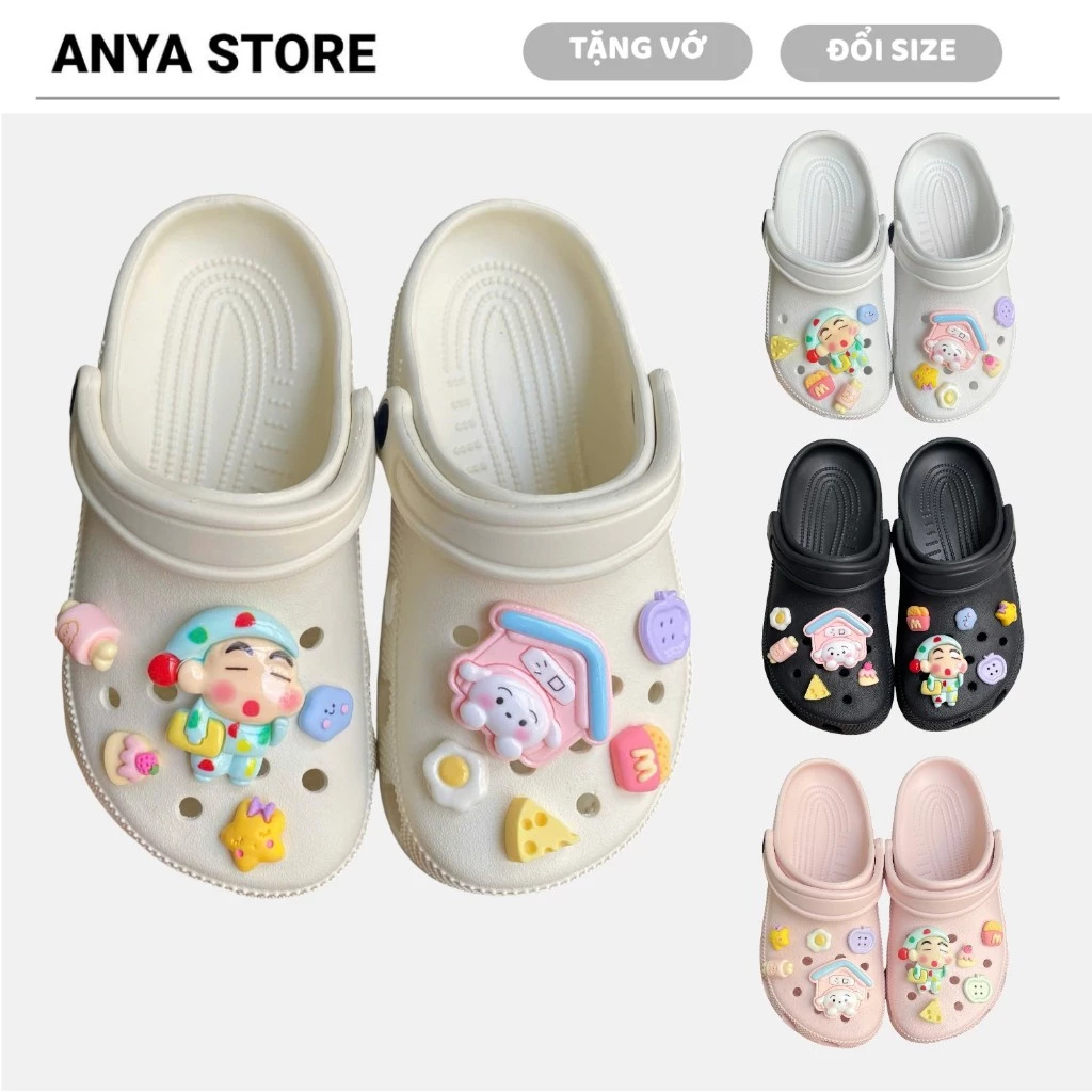 ( KHÔNG CHỮ ) Dép Sục Quai Hậu Dép Đúc EVA Charm Hoạt Hình Êm Chân Không Thấm Nước - QH3 ANYA STORE