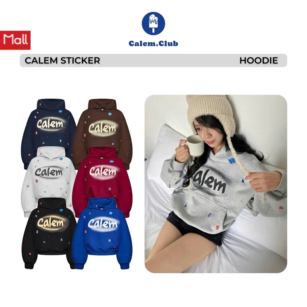 Calem.Club - Áo Hoodie Chui đầu CALEM STICKER chất nỉ chân cua không xù lông form boxy nam nữ áo khoác mùa đông