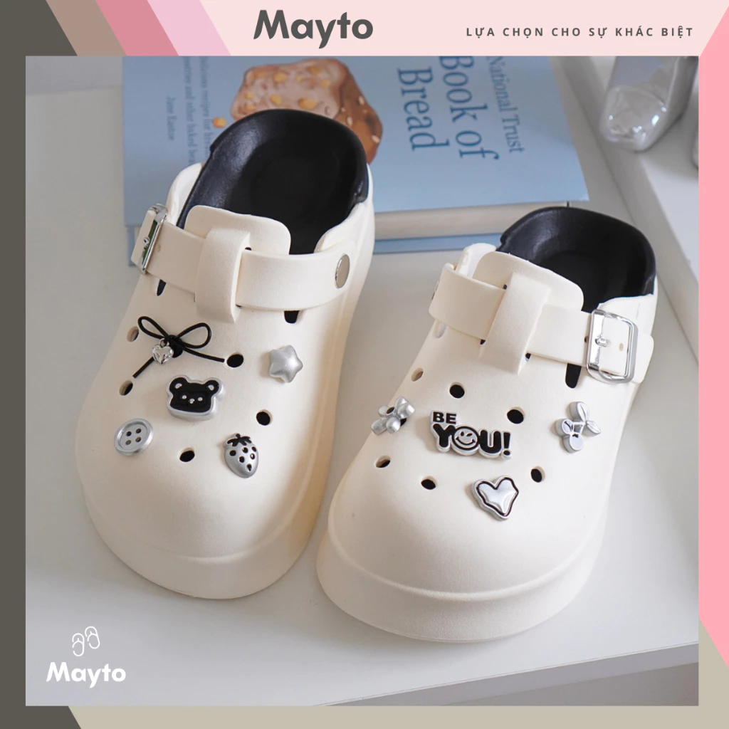 Dép nữ, dép sục Mayto đế cao 5cm kèm charm Gấu nút bạc SR V2 kiểu sandal dễ thương năng động CS-231
