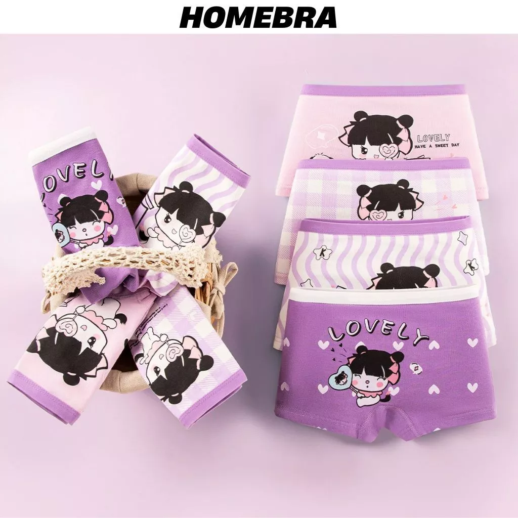 [ XẢ KHO ] Set 4 Quần lót bé gái đùi ngắn họa tiết dễ thương - Quần chíp trẻ em chất cotton co giãn êm ái L8029
