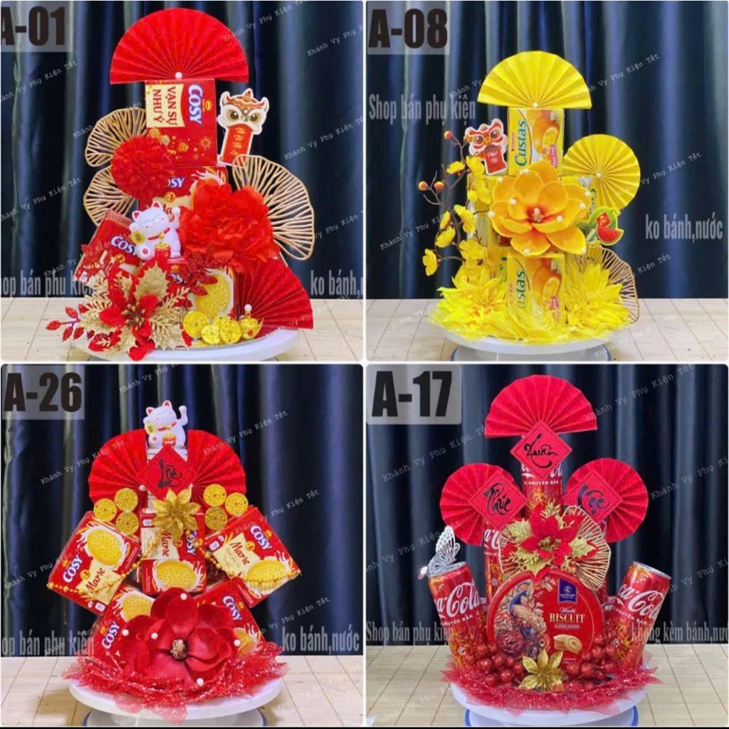 Set Phụ Kiện Làm Tháp Bánh , Tháp Nước Tài Lộc Trang Trí Tết 2026 - Khay Thuyền giỏ quà tết Nhiều Mẫu bách hoá sg