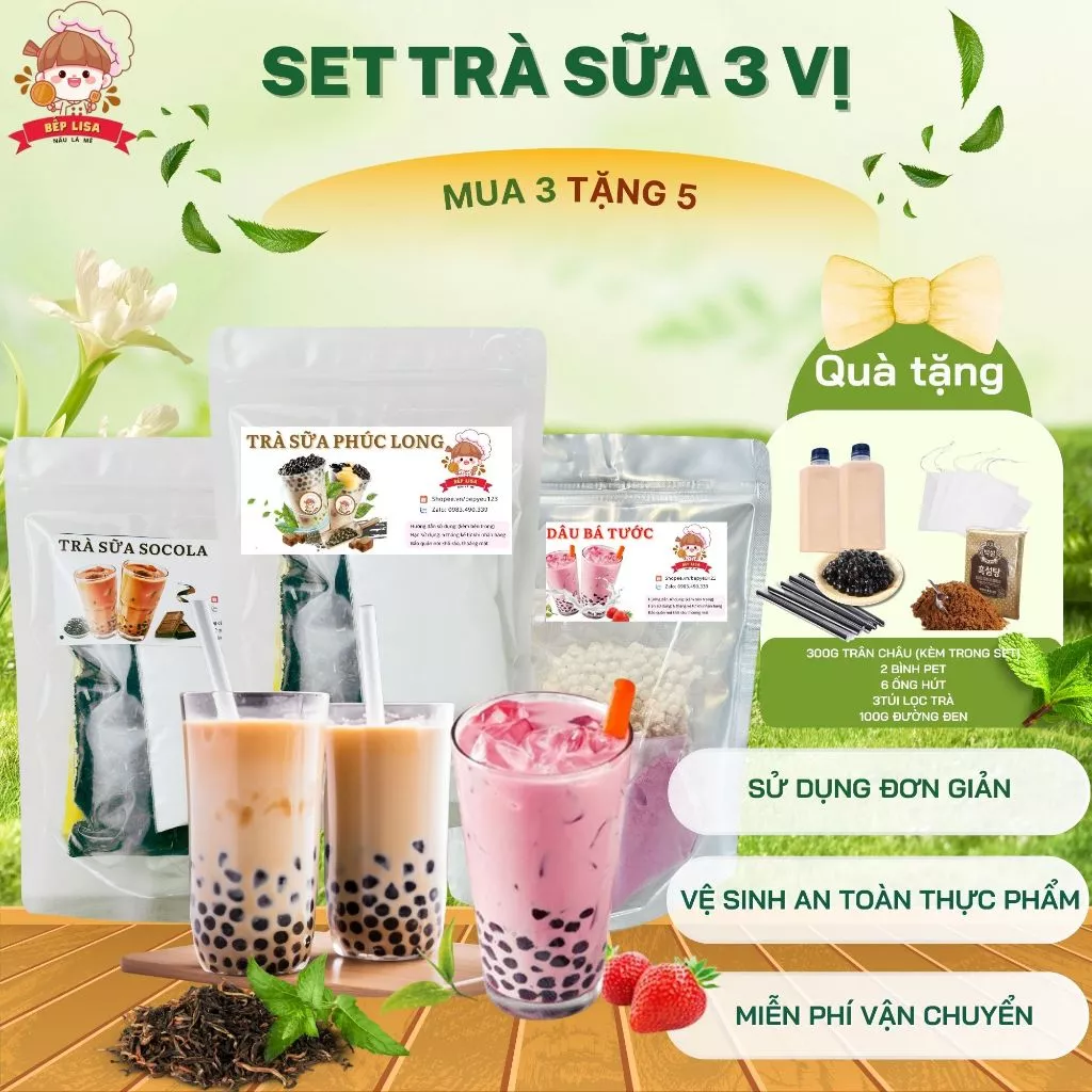 Set trà sữa nhà làm mix 3 vị - Mua 3 tặng 5