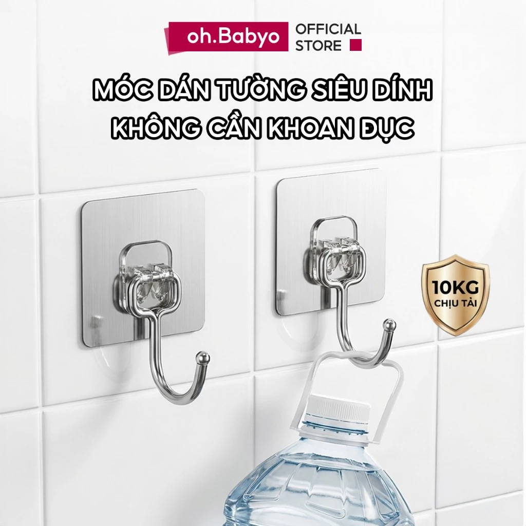 Móc Dán Tường Inox 304 Chống Rỉ Ohbabyo Móc Treo Đồ Đa Năng Không Khoan Đục Giúp Không Gian Gọn Gàng