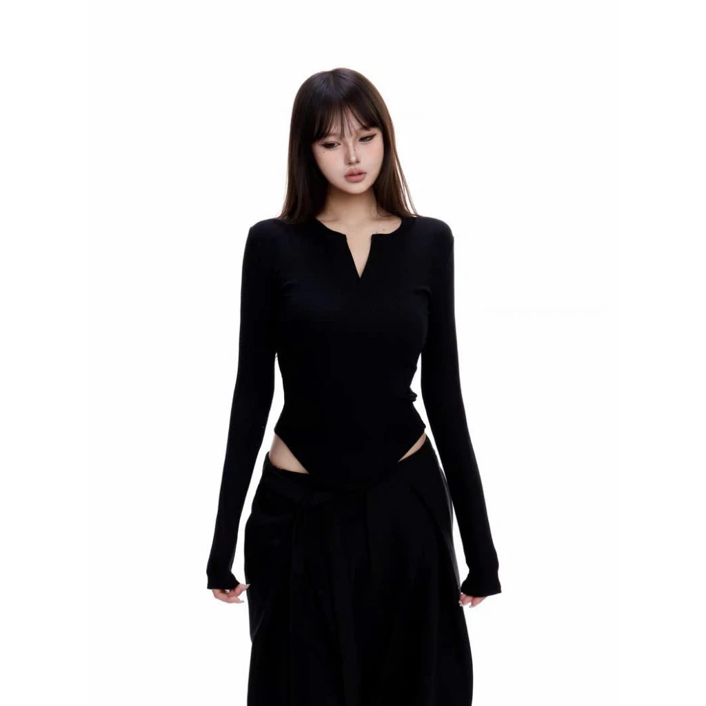 Áo ôm tay dài xẻ trụ đen/ đỏ/ nâu F3 Bigsize - Orimi