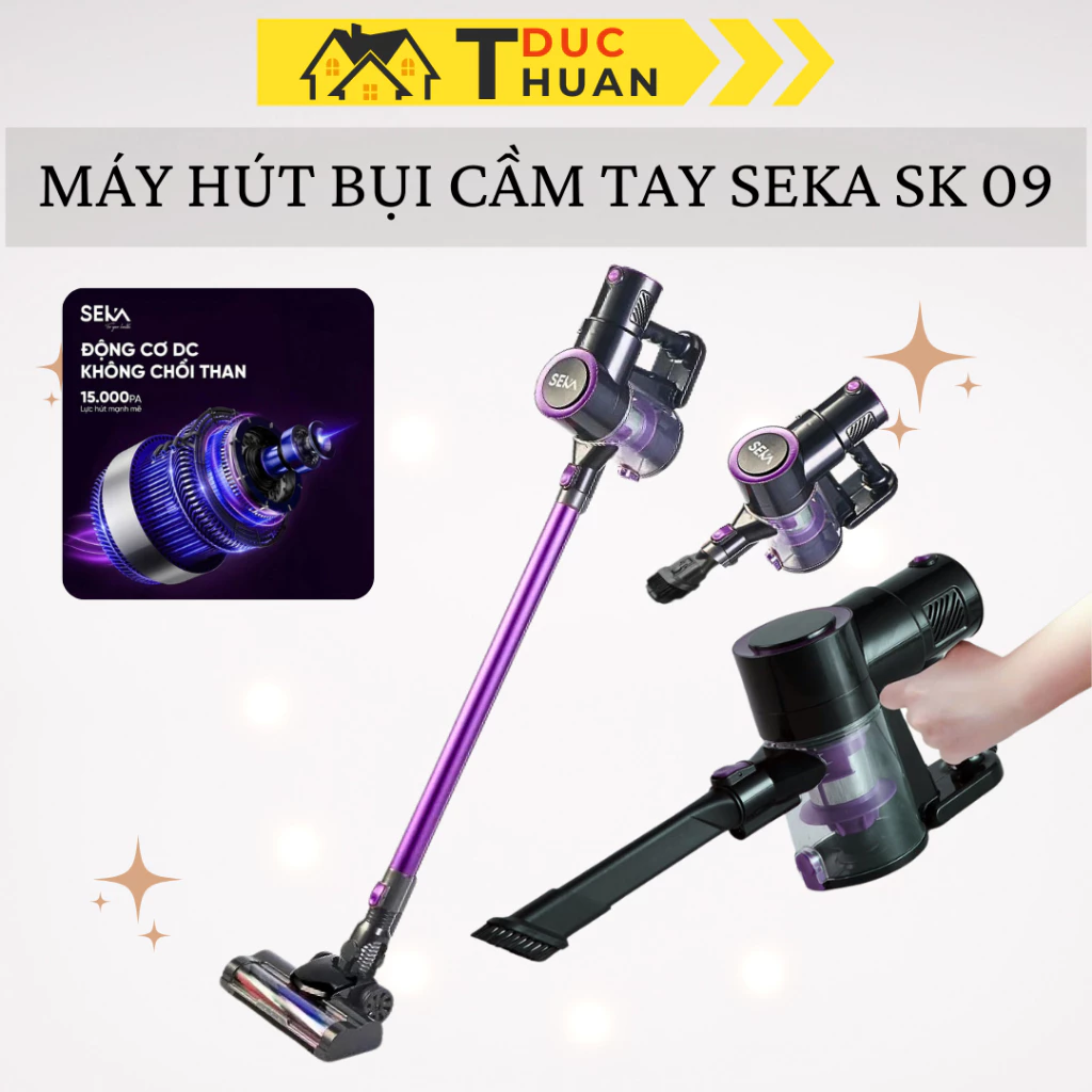 Máy hút bụi cầm tay Seka SK 09 Plus Max, lực hút mạnh, nhỏ gọn, hút mọi ngóc ngách - DT HOME