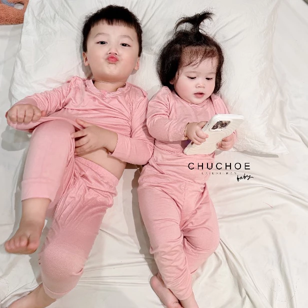 Bộ thun lạnh tay dài quần dài cho Bé trai , Bé gái 5 - 20kg, Đồ Bộ Cho Bé Mặc Nhà , Chuchoe Baby đang được đối chiếu cho người mua tại Việt Nam