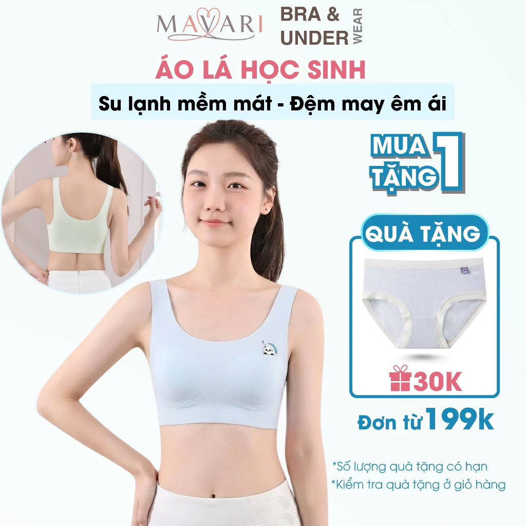 Áo Lá bé gái không gọng thoải mái vận động, Áo lót học sinh su lạnh mềm mịn, thoáng khí AMYBRA B8999