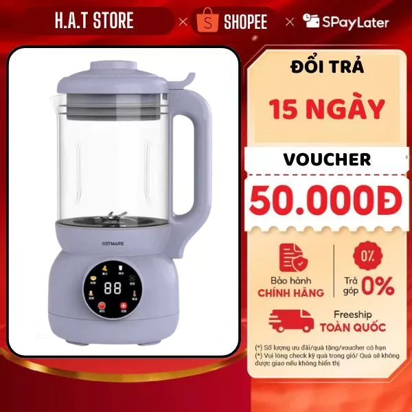 Máy Làm Sữa Hạt Đa Năng OST.MART, Cối Thủy Tinh Mới Dung Tích 1100ml Lưỡi Dao 10 Cánh - HAT