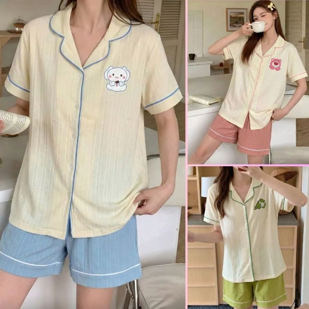 Bộ pijama cho nữ cộc đùi in hoạt hình HACOMI - Đồ bộ mặc nhà chất đũi xốp thoáng mát