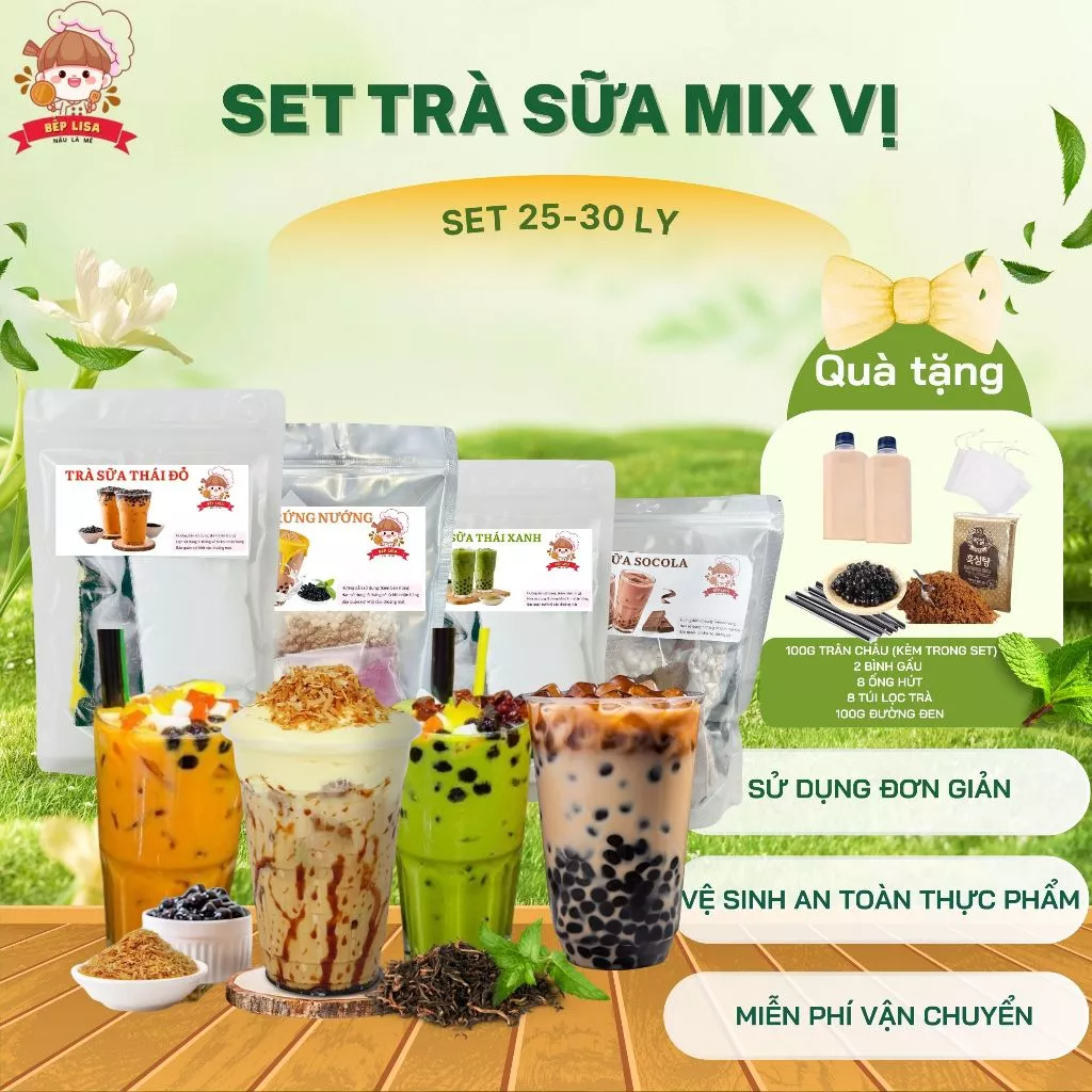 Set trà sữa tự nấu mix 3 vị - Tặng kèm quà tặng hấp dẫn