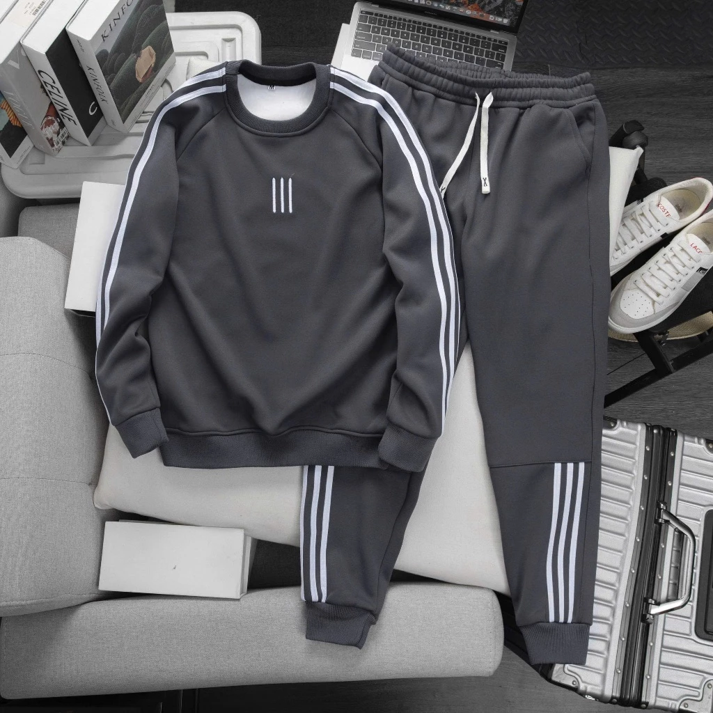 BỘ NỈ LÓT LÔNG nam nữ chất vải dày dặn áo cổ tròn kết hợp quần jogger ấm áp thời trang và trẻ trung