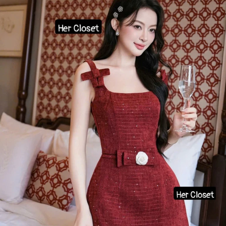 [HÀNG LOẠI 1] Váy hai dây kèm nơ dáng ngắn đầm hai dây kèm nơ dáng ngắn váy ngắn đầm ngắn sang chảnh đầm dự tiệc, sẵ...