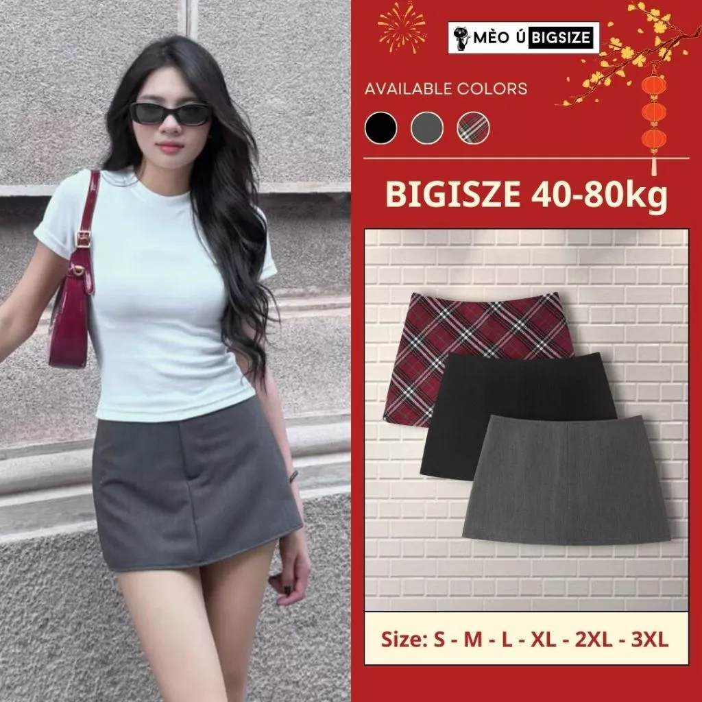 Chân váy nữ BIGSIZE Mèo Ú váy ngắn chữ A cạp trễ vải tuypsi đứng form tôn dáng trẻ trung năng động 5938