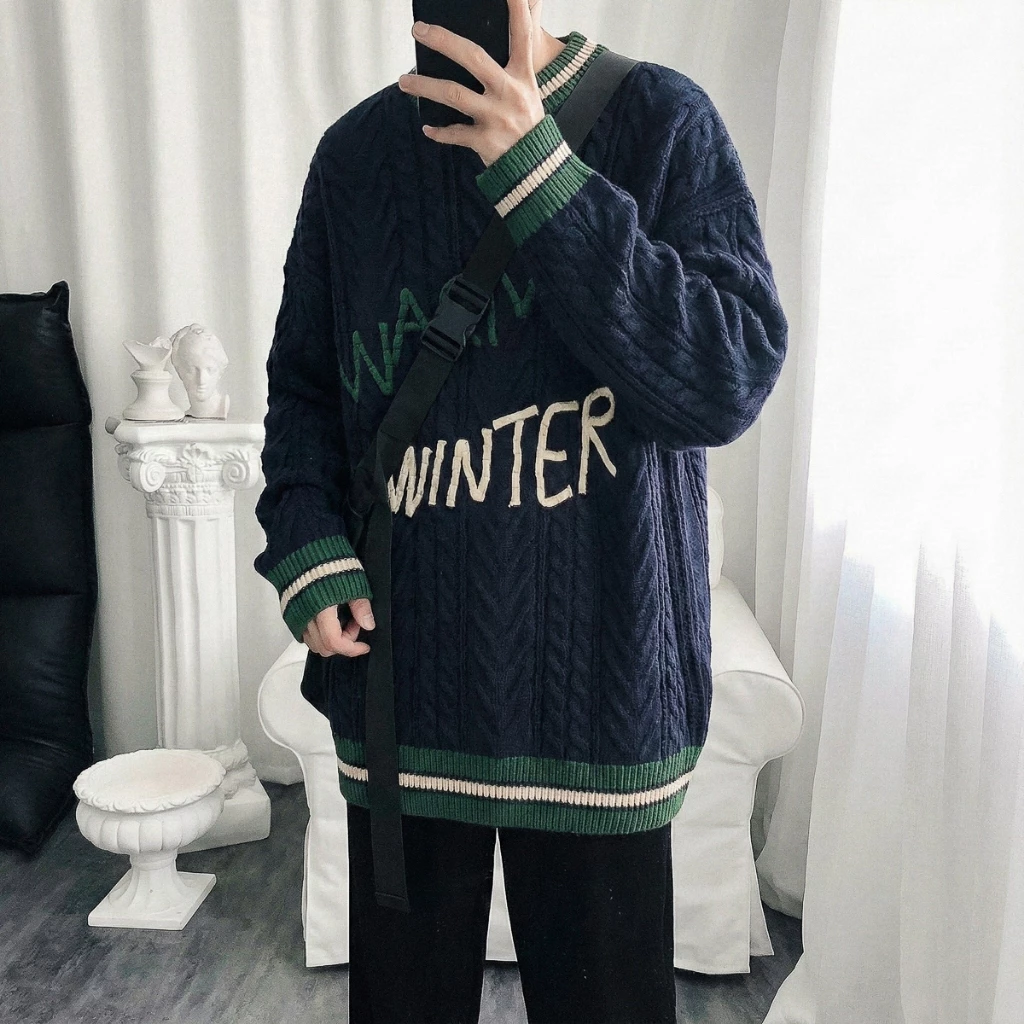 [🔥Flash Sale🔥] Áo Len Họa Tiết Kẻ Ngang, Dáng Unisex Nam Nữ, Áo Fom Rộng, Thoải mái, Ấm, Thời Trang - AL65