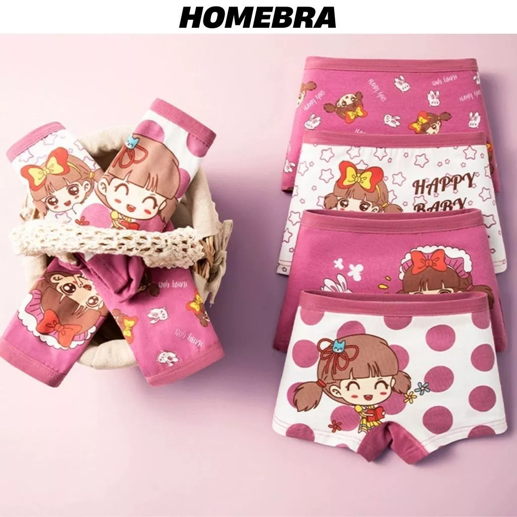 [ XẢ KHO ] Set 4 quần lót trẻ em họa tiết dễ thương, Đồ lót bé gái quần chíp dạng đùi chất cotton mềm mại L8009