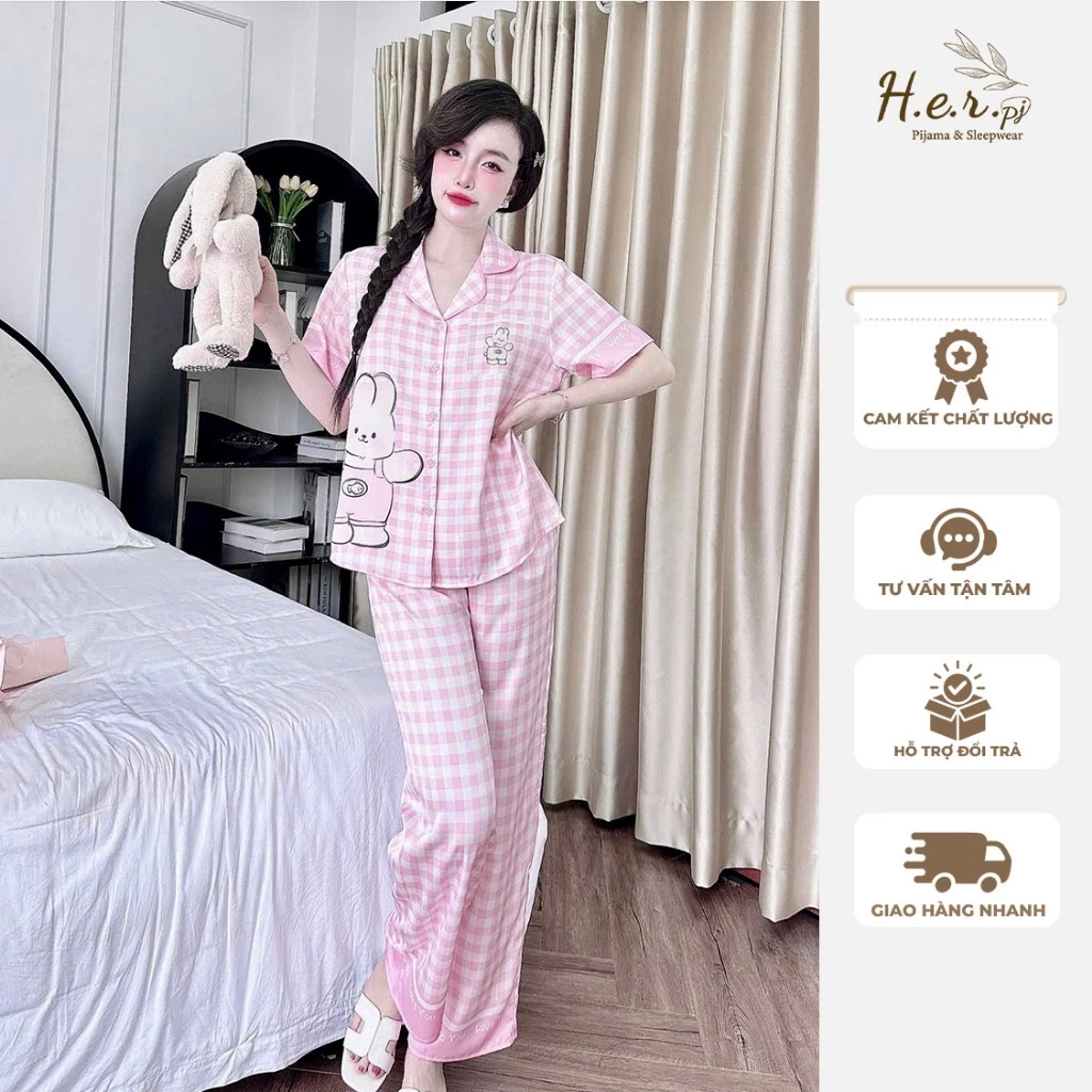 Bộ đồ ngủ nữ mặc nhà HER Pijama lụa latin tơ tằm cao cấp mềm mịn mát