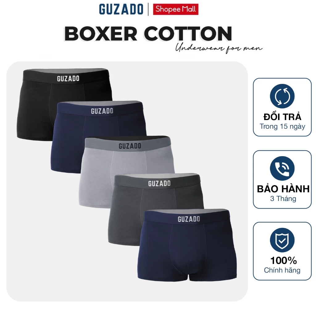 COMBO 5 quần lót nam Boxer Guzado Mẫu Cotton Kháng Khuẩn Hút Ẩm Cực Tốt CB5-GIBX25A001