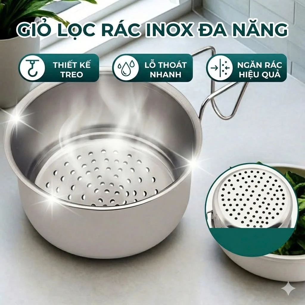 Khay Lọc Rác Bằng Thép Không Gỉ Gắn Bồn Rửa Bát, Giỏ Đựng Đồ Rửa Chén Bát Đa Năng Hình Cổ Thiên Nga Treo Bồn Rửa Chén
