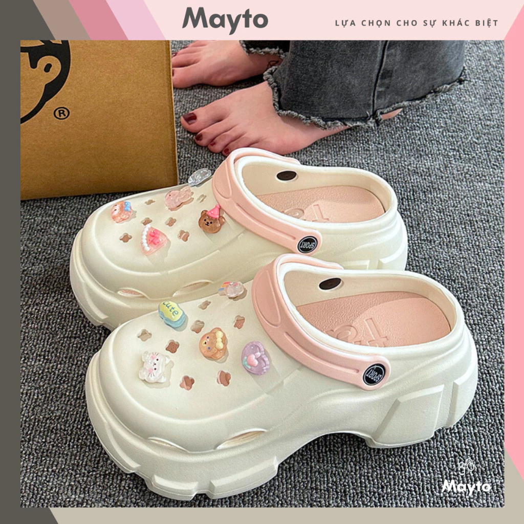 Dép nữ đế cao Mayto 7 cm kèm 14 charm Pizza dễ thương Hàn Quốc CS-115