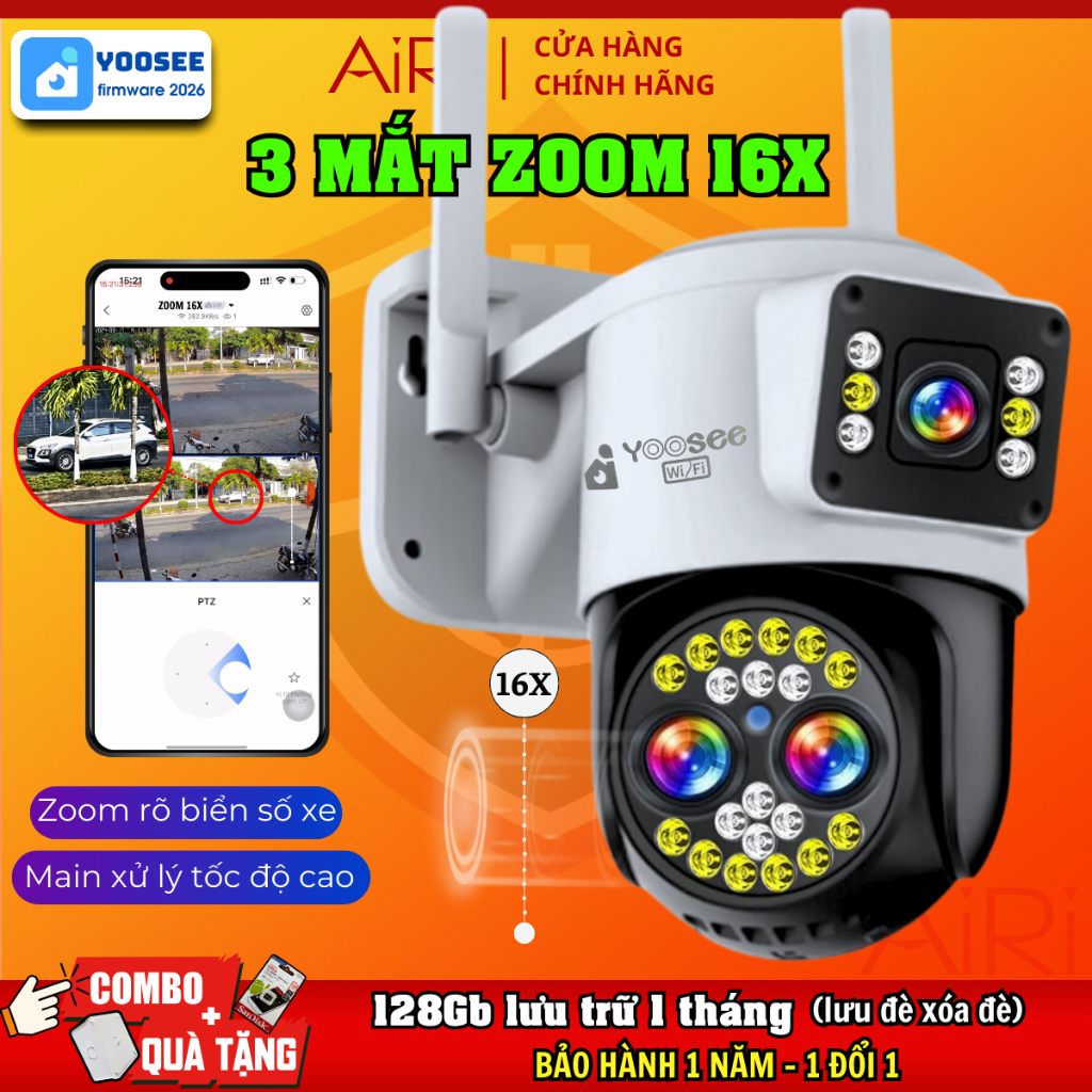 Camera Ngoài Trời YOOSEE 3 MẮT ZOOM 16X Zoom quang học bắt nét từ xa combo kèm…