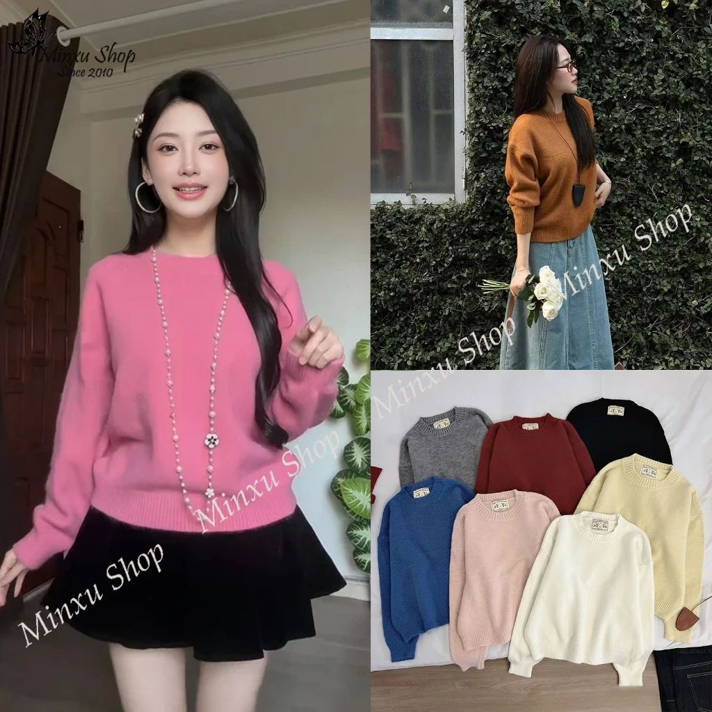 Áo Len Nữ, Áo Len Cổ Tròn Trơn Nhiều Màu Chất Dày Dặn Phom Thoải Mái Hàng QC Minxu Shop CK45