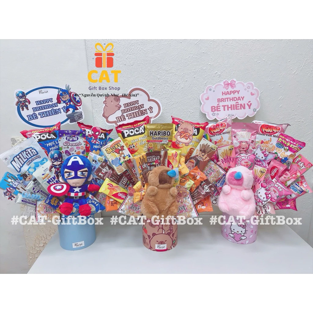 Set quà bánh kẹo cùng gấu bông xinh xắn, lẵng bánh kẹo quà tặng sinh nhật, quà tặng bé trai , bé gái đủ màu