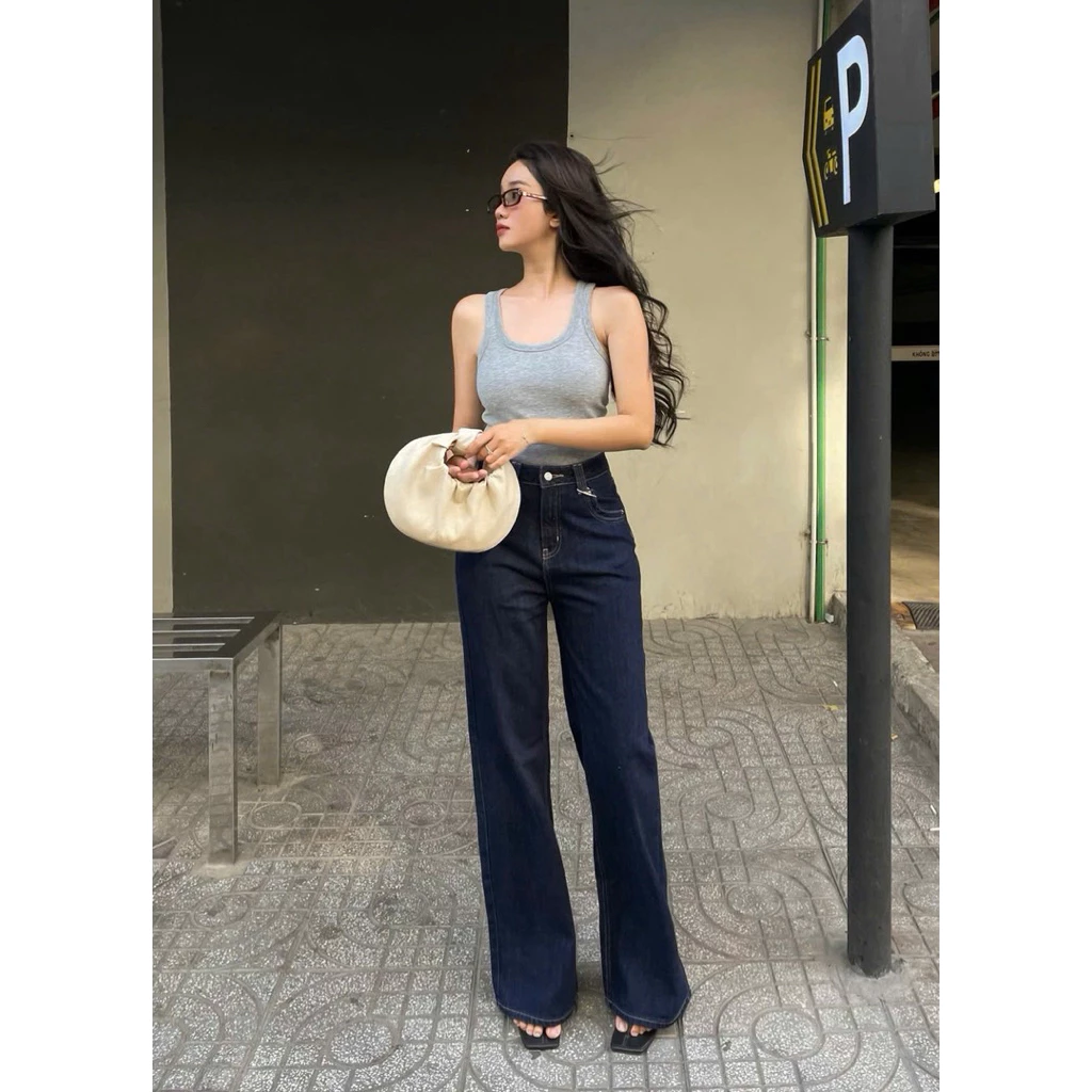 Quần jean suông nữ wax kiểu nẹp túi UR03