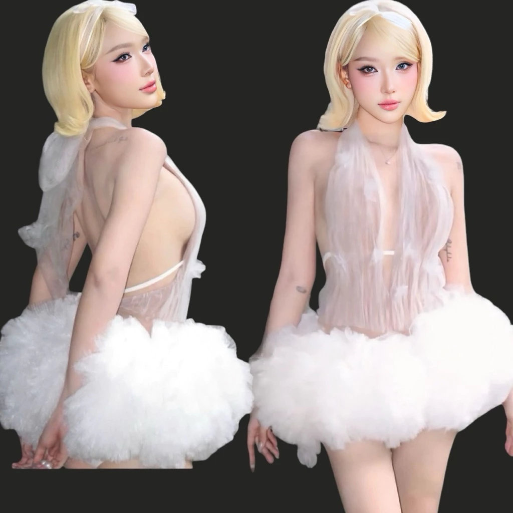 593 - Set Áo Cổ Yếm + Chân Váy Ngắn Xoè Bồng Cao Cấp