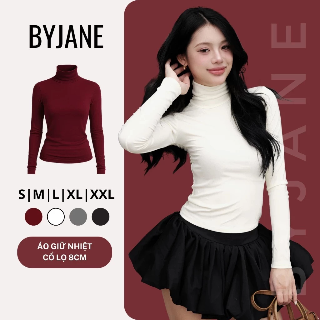 Áo cổ lọ 8p dài tay giữ nhiệt cổ lọ cao 8cm co giãn chất cotton lông thỏ mịn dày dặn Justdun C20 Pink.hill
