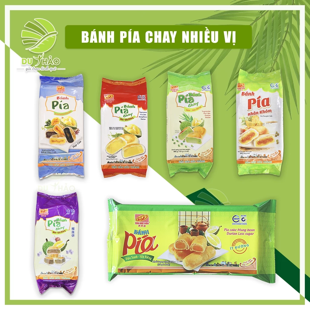 Bánh pía Chay Tân Huê Viên, bánh pía không trứng mang đi nước ngoài, đặc sản Sóc Trăng, gói 4 bánh