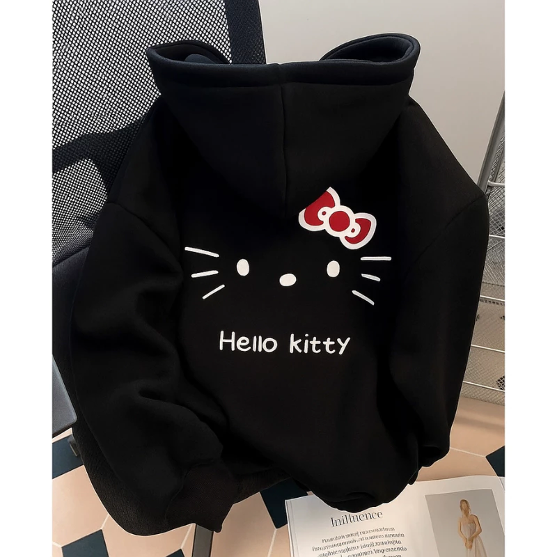 Áo Khoác Hoodie Zip Hello Kitty form rộng, Nỉ Dày Oversize Cute Cho Nam Nữ ( có túi trong )