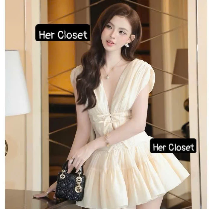 [VÁY THIẾT KẾ] Váy cổ chữ V dáng ngắn đầm cổ V dáng ngắn váy ngắn đầm ngắn sang chảnh đầm đi tiệc váy đi đám cưới, sẵ...