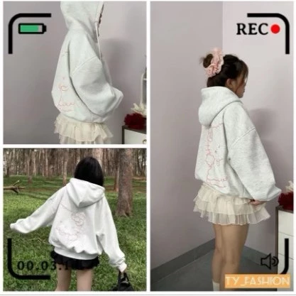 Áo khoác Nỉ Mũ 2 Lớp Basic Nữ Dễ Thương In Hình Mèo Nổi Xinh Xắc MẶc Đi LÀm Đi Chơi Chất Nỉ Cotton Siêu Dày dặn