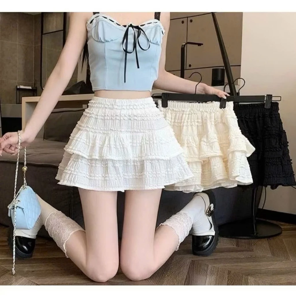 Chân váy ren thun nữ dáng xòe 2 tầng vải ren chất liệu mềm rũ, phong cách hàn quốc xinh xắn, dễ thương