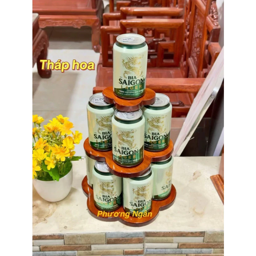Tháp Bày Bia Nước Ngọt, Tháp Giả Gỗ 3 tầng trưng bày ngày Tết ban thờ phủ bóng hàng dày đẹp ( Giả Gỗ )