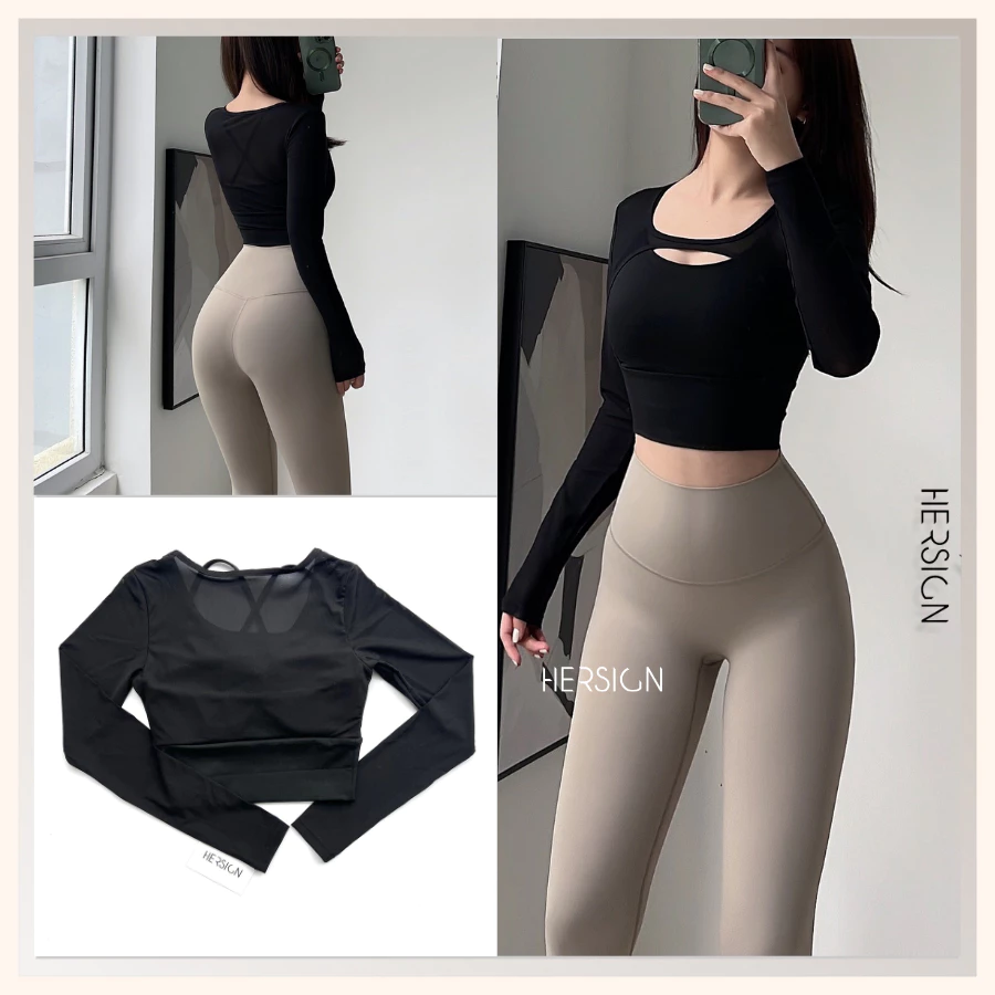 Bộ Đồ tập gym nữ Set tập yoga cao cấp Áo croptop dài tay quần legging HERSIGN-SMIXC28L20A BST HERSIGN EASE