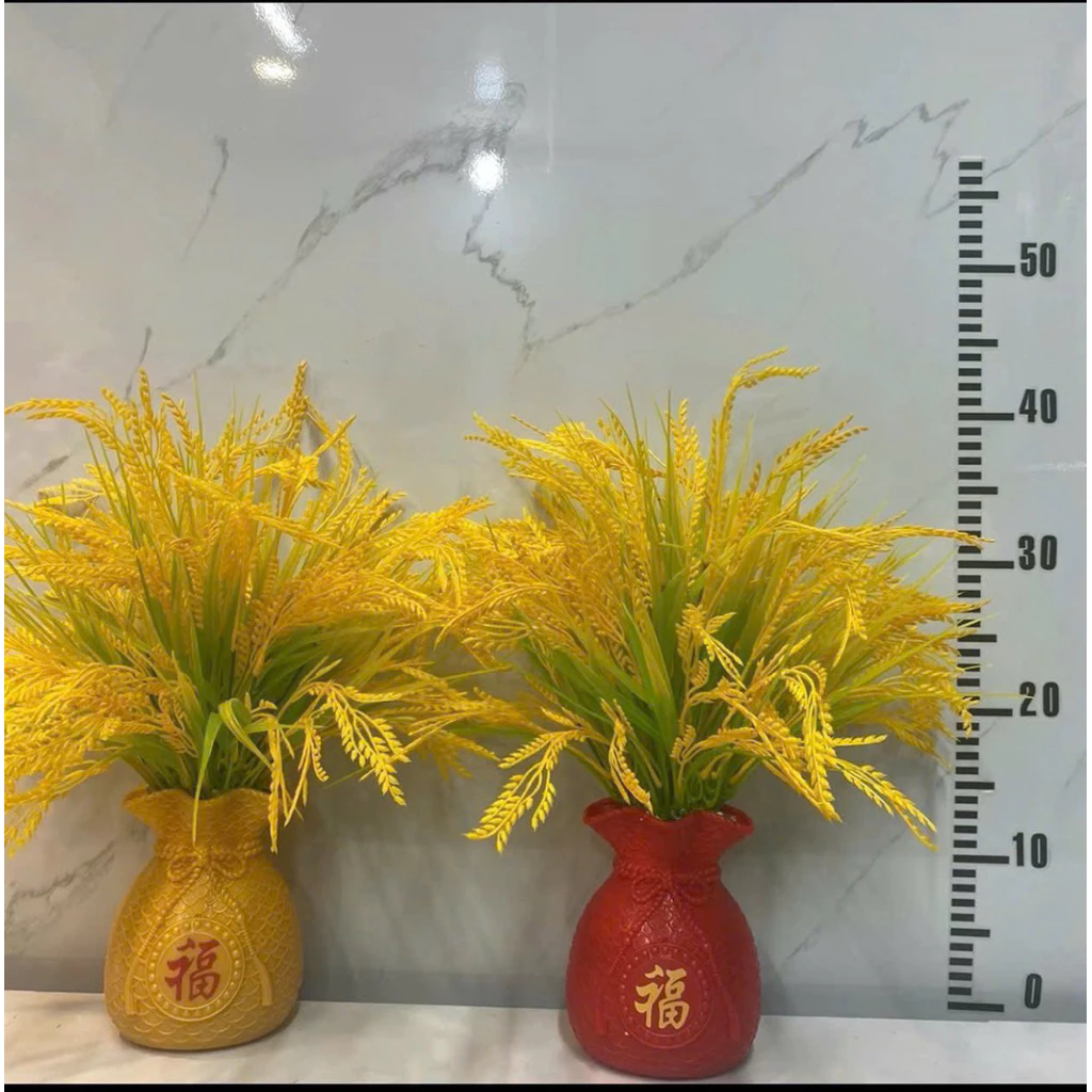 Combo Lúa Thần Tài Kèm Bình Nhựa Nhánh Lúa Trang Trí Ban Thờ Thần Tài, Decor Phòng Khách, Trang Trí Tết Tài Lộc.