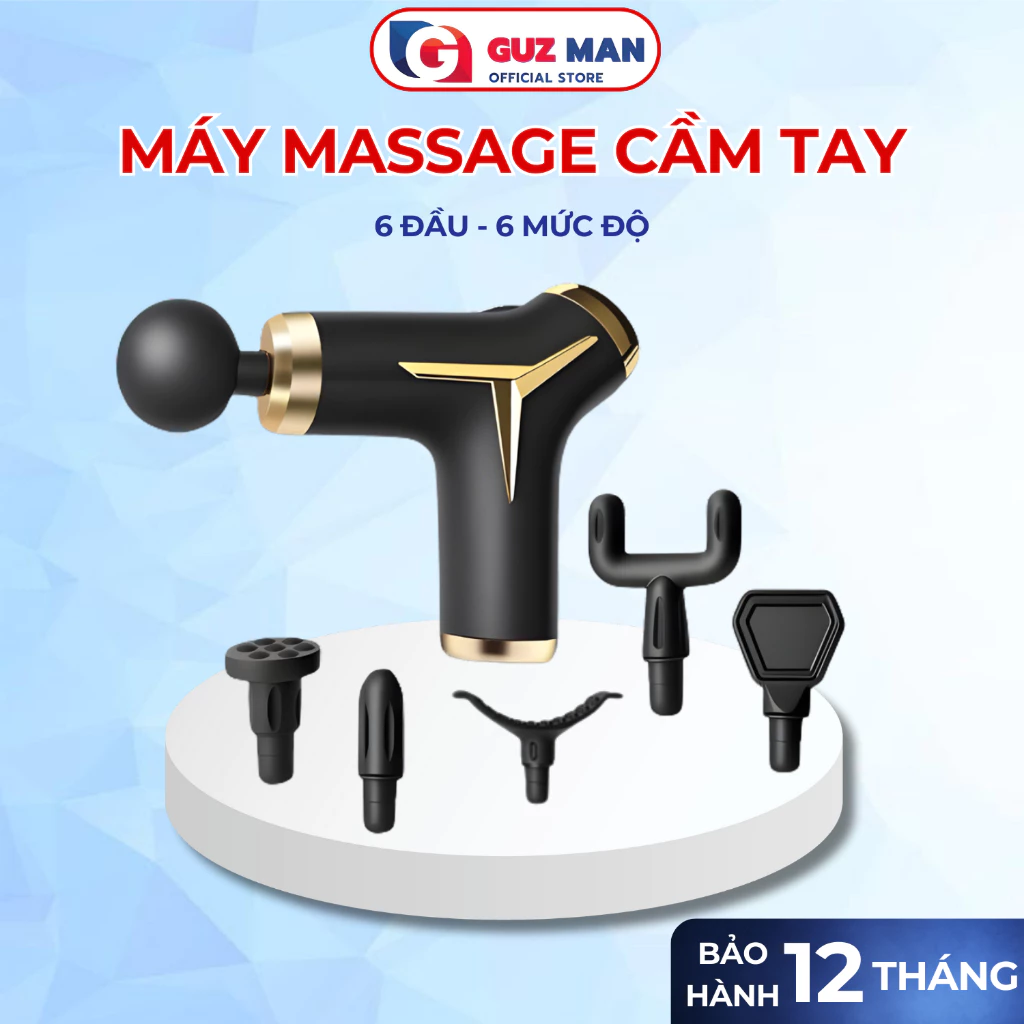 Súng Massage Cầm Tay 6 Đầu Thay Thế, 6 Chế Độ Massage Pin Dung Lượng Lớn Đa Năng Tiện Lợi