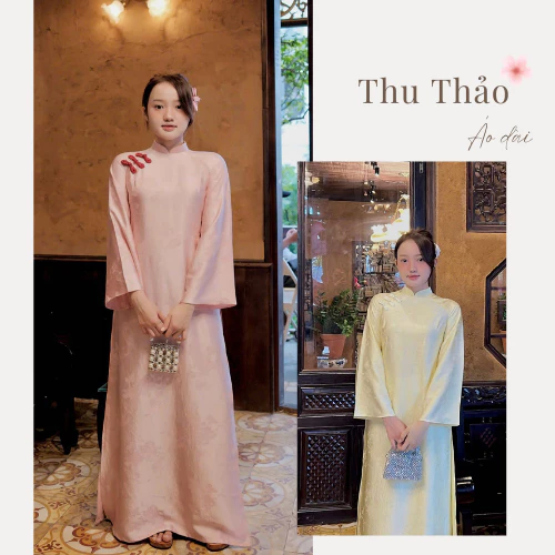 Áo Dài Tết Mộng Điệp ,Áo Dài Cách Tân Đính Khuy Tàu Dáng Xuông Xưa Đi Du Xuân
