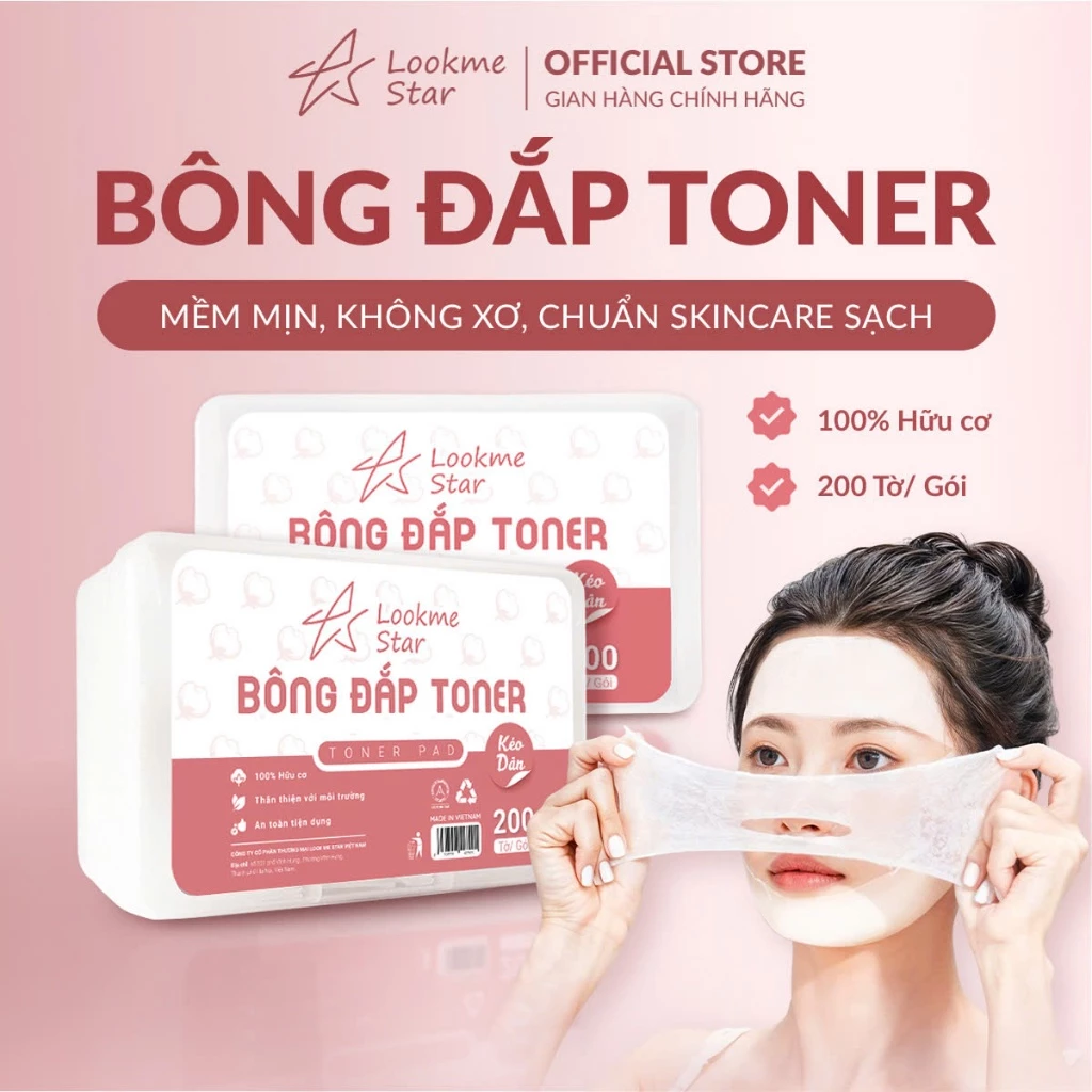 Bông Đắp Toner Lookme Star - Hộp 200 mềm mịn, kéo không rách, tiết kiệm, hàng Việt Nam
