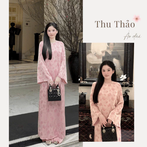Áo dài giao ý,áo dài xưa cổ tròn,chất liệu gấm in họa tiết trên nển vải siêu xinh
