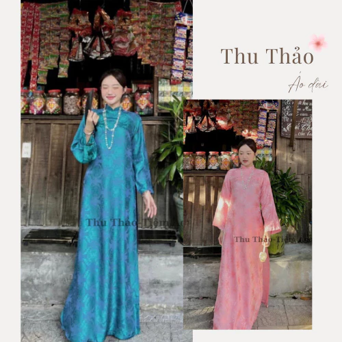 (Mẫu Mới) Set Áo Dài Gấm Dáng Xuông Xưa Form Dài Tay Xoè Dài Phối Quần Lụa Cao Cấp (GẤM THỌ DƠI 2P)