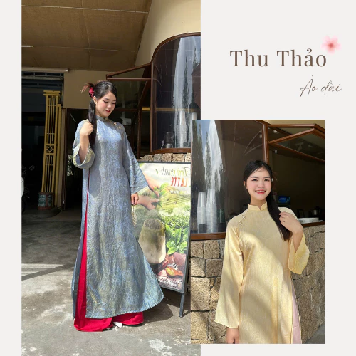 Áo Dài Xuân Tơ Tằm Ánh Như, Áo Dài Cách Tân Dáng Suông Xưa Diện Tết Du Xuân