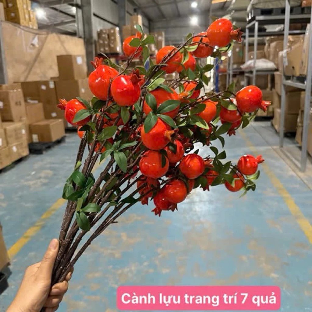 Cành Lựu Giả cao cấp -Size đại,Cành gồm 7 quả -Cây hoa giả cao cấp- Trang trí nhà cửa sang trọng,tài lộc