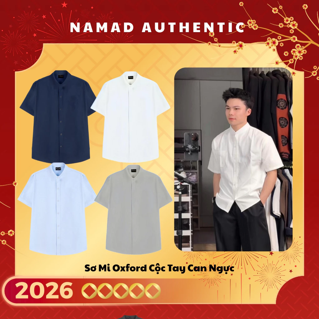 Áo sơ mi trơn cộc tay Namad cổ tàu chất liệu Oxford dầy dặn, lên form đẹp thấm hút mồ hôi 013