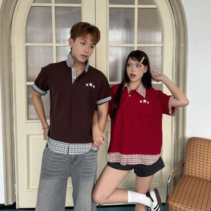 AB HOUSE - Polo cá sấu phối Caro thêu nổi thời trang nam nữ
