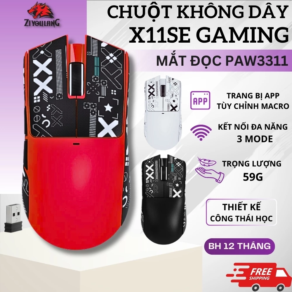 Chuột Không Dây Gaming Attack Shark X11SE - Cảm Biến PAW3311, DPI 22000, Switch Huano, Siêu Nhẹ 59g